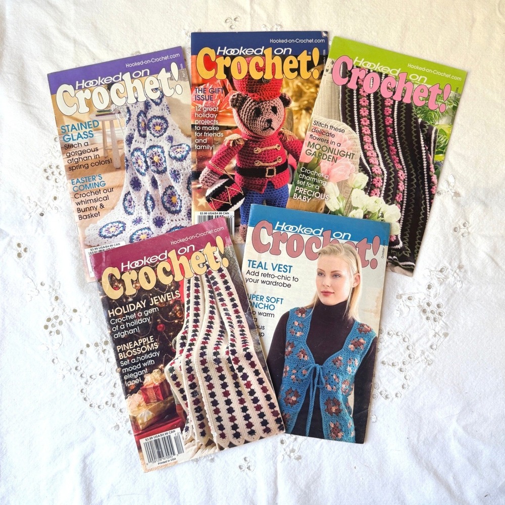 Hooked on Crochet Magazine Lot of 5 Craft Patterns Afghan Fashion Stuffed Animal